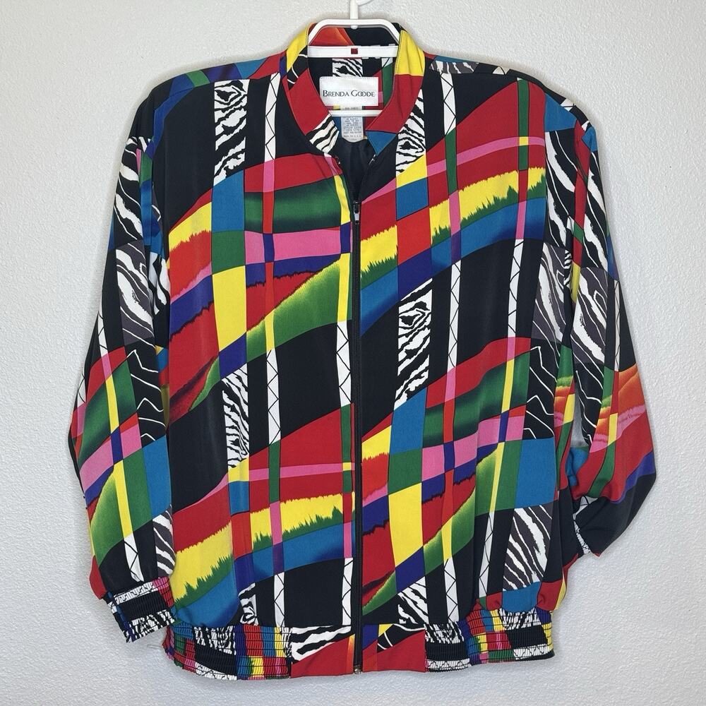 Vintage Brenda Goode‎ Full Zip Jacket Womens Sz Large Colorful Pockets Lined USA